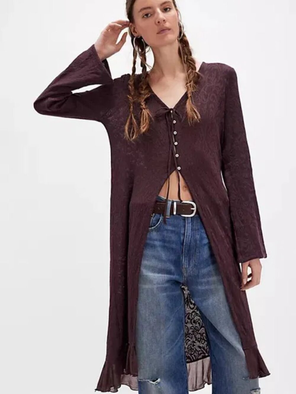 Free People Boudoir Dreams Brocade Knit Maxi Cardigan S